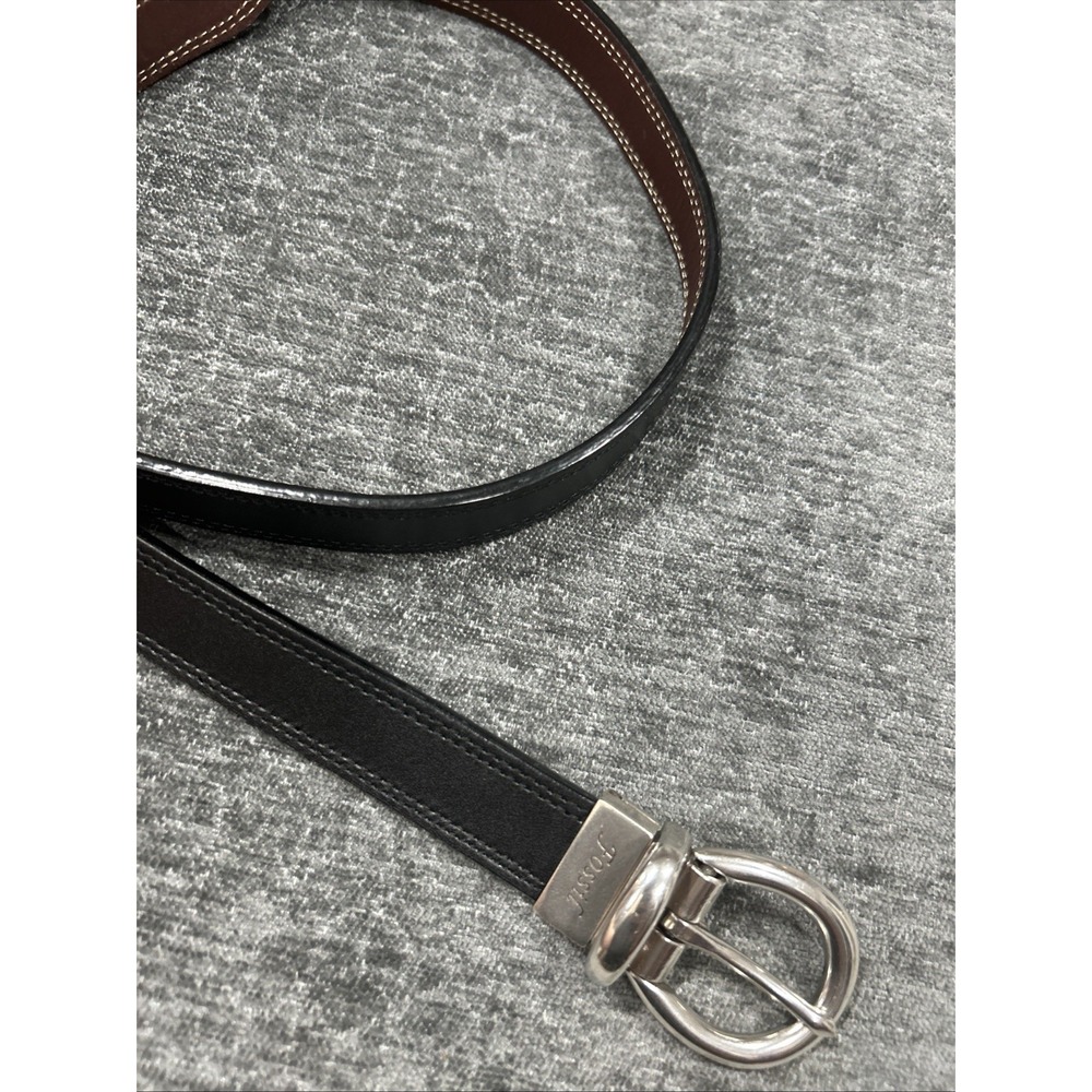 Fossil Reversible Leather Belt Black Brown Silver Buckle Men's Adjustable